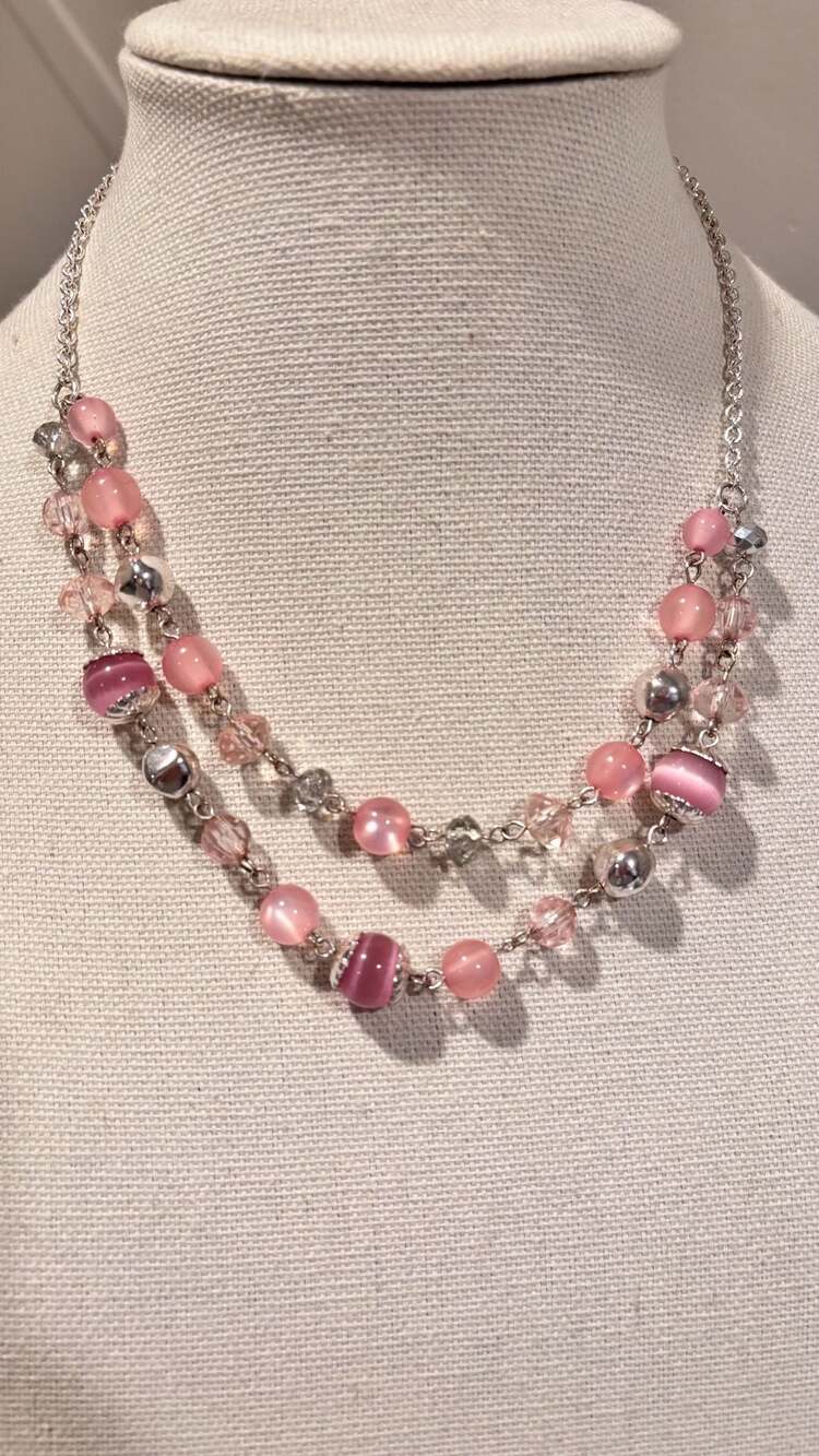 Paparazzi Disco Date Pink Silver Beaded Multilayer Necklace - Picture 2 of 8